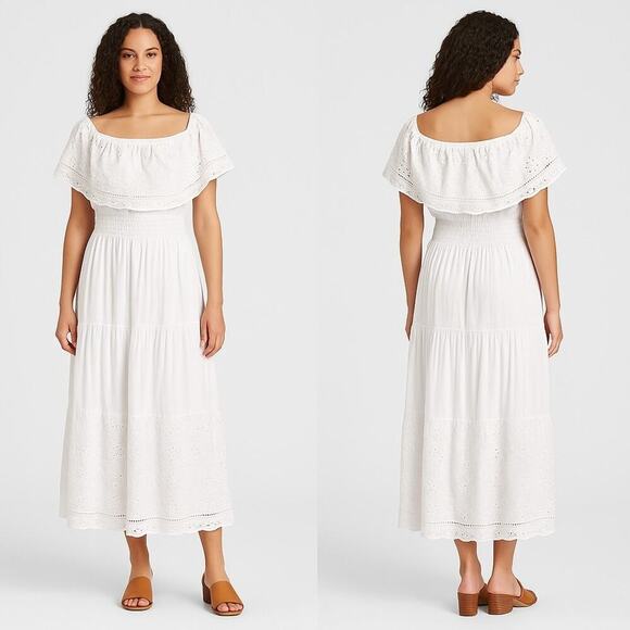 NAOO Nation AK Outfits Boho, Tiered, Off-Shoulder, White Maxi Dress, 1X - Picture 1 of 6